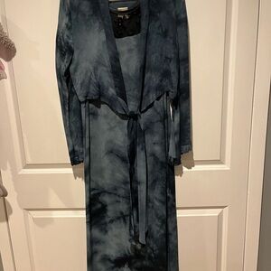 Tie-Dye Navy Blue Long dress with jacket Waist Tie